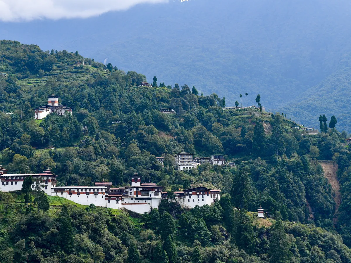Trongsa Dzong strung along its ridge above the gorge