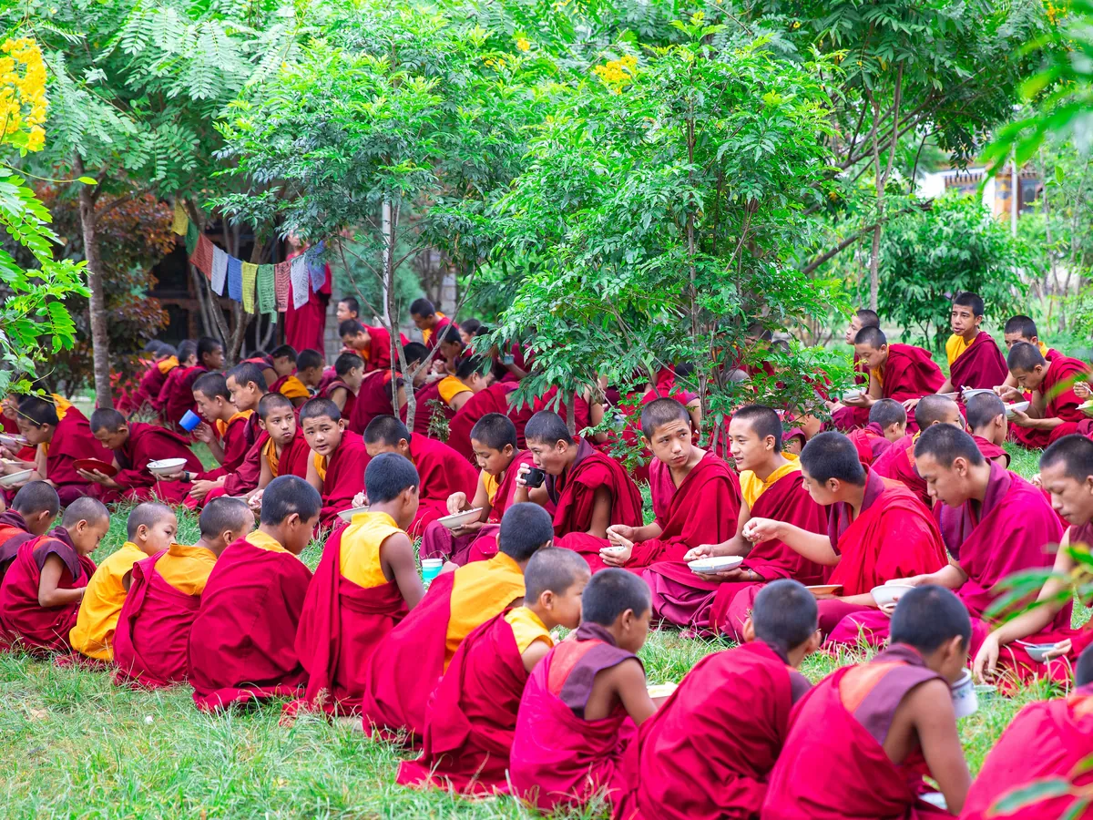 Young monks at a monastery assembly